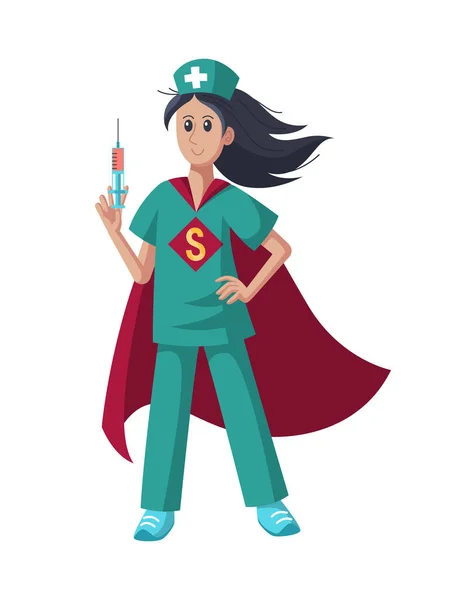 Superheldin Krankenschwester Der Wert Der Pflege Der Medizin Konzeptillustration Vereinzelt — Stockvektor