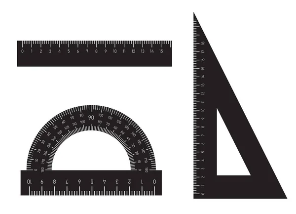 Conjunto Gobernantes Regla Regla Triangular Transportador Aislado Sobre Fondo Blanco — Archivo Imágenes Vectoriales