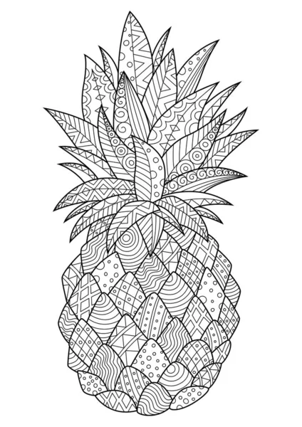Doodle libro para colorear página piña. Antiestrés para adultos. Zentangle ilustración en blanco y negro — Archivo Imágenes Vectoriales