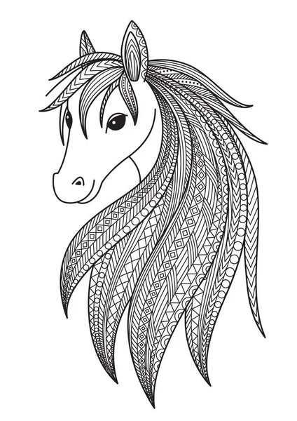 Horse Doodle Malbuch Seite Antistress Für Erwachsene Zentangle Stil Chinesisches — Stockvektor