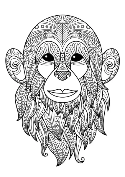 Singe Doodle Page Livre Coloriage Antistress Pour Adulte Style Zentangle — Image vectorielle