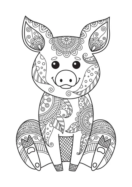 Pig Doodle Teckningar För Barn Uppkopplad Antistress För Vuxna Zentangle — Stock vektor