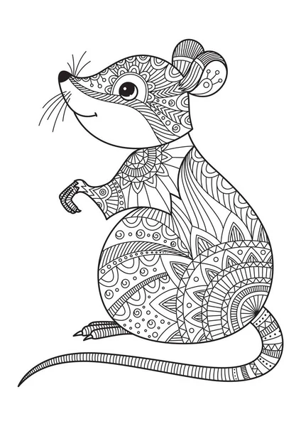 Mouse Doodle Colorir Página Livro Stress Para Adultos Estilo Zentangle — Vetor de Stock