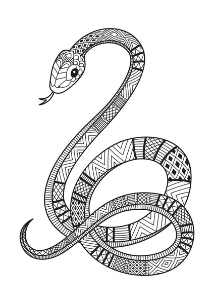 Snake Doodle Coloring Book Page Antistress Adult Zentangle Style Chinese — Stock Vector