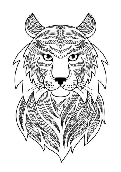 Tiger Doodle Page Livre Coloriage Antistress Pour Adulte Style Zentangle — Image vectorielle