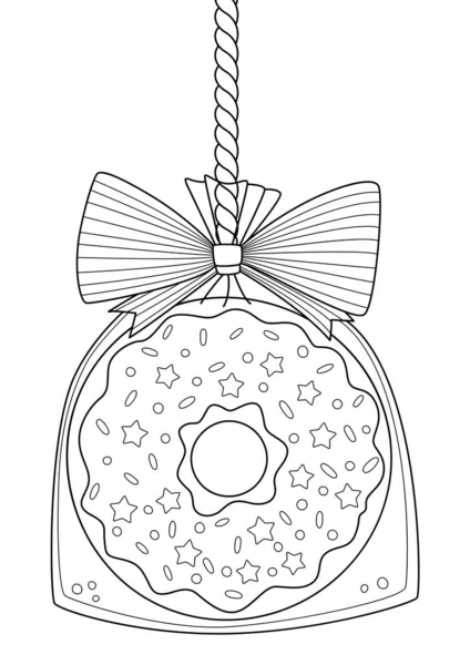 Doodle colorir donut página do livro. Ilustração do contorno dos doces — Vetor de Stock