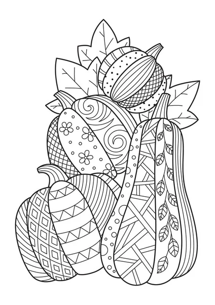 Abóbora doodle colorir página do livro. Anti-stress para adultos. Ilustração em preto e branco. — Vetor de Stock