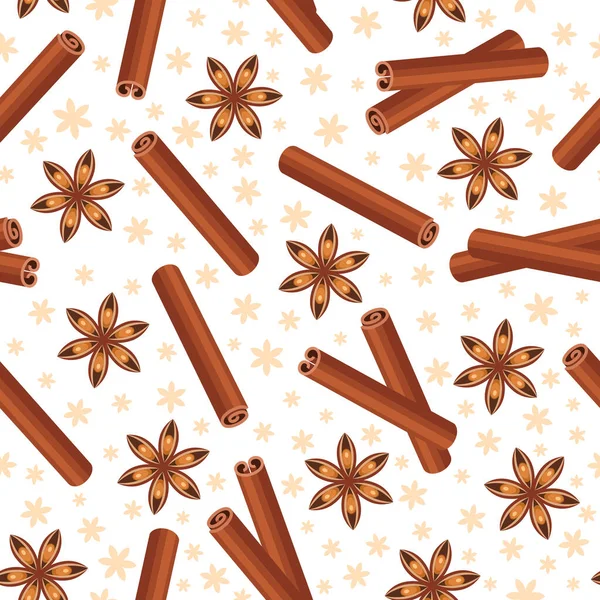 Christmas spices cinnamon and star anise seamless pattern. — Stock Vector