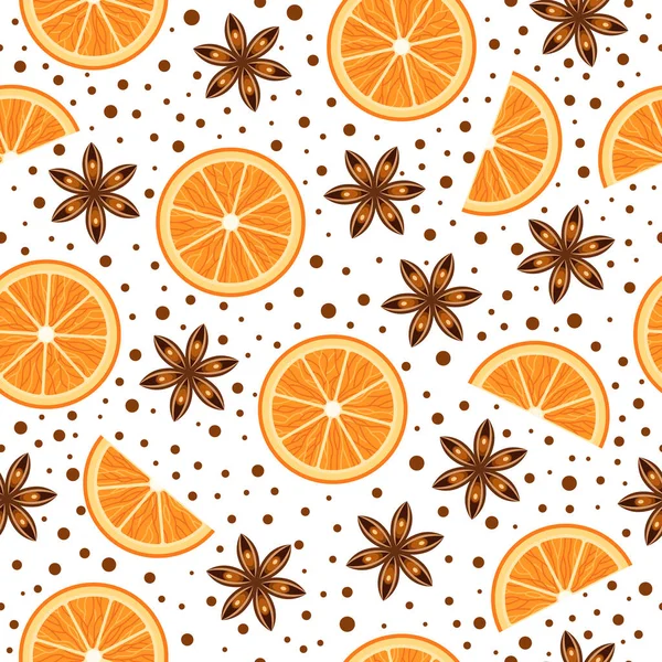 Naranja y anís estrellado patrón sin costura. Para Navidad y otros diseños. — Archivo Imágenes Vectoriales