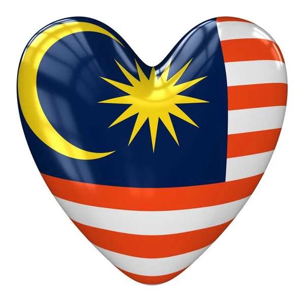 Malezja flaga serca. Renderowanie 3D. — Zdjęcie stockowe