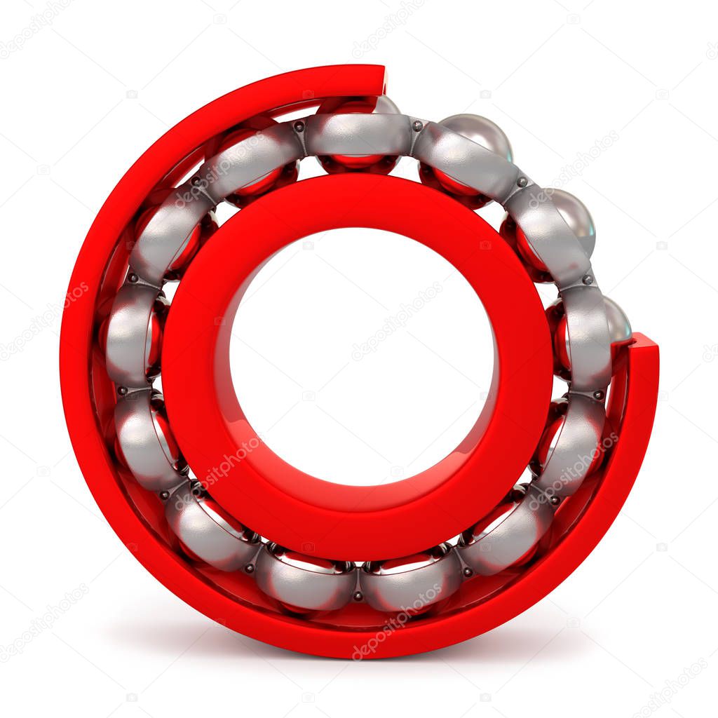 The ball bearing. Cutted ball bearing on a white background.