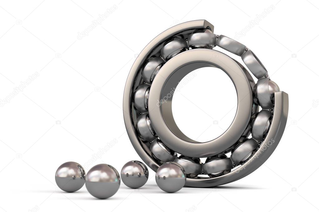 The ball bearing. Cutted ball bearing on a white background.