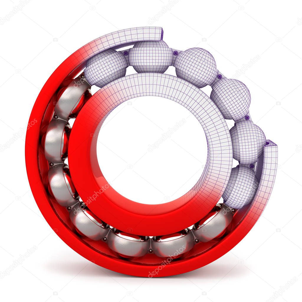 The red ball bearing. Cutted ball bearing on a white background.