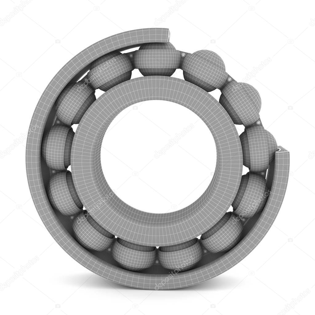 The ball bearing. Cutted ball bearing on a white background.