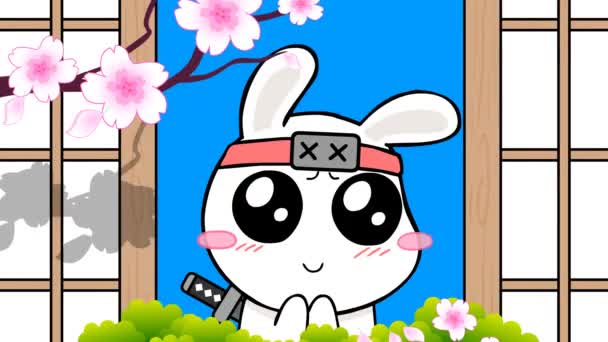 Rabbit Ninja Animado Tela Verde Para Seu Vídeo — Vídeo de Stock