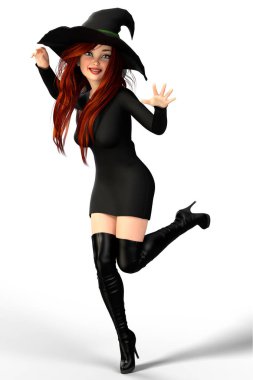 İllüstrasyon izole bir büyü - döküm güzel bir küstah cadı