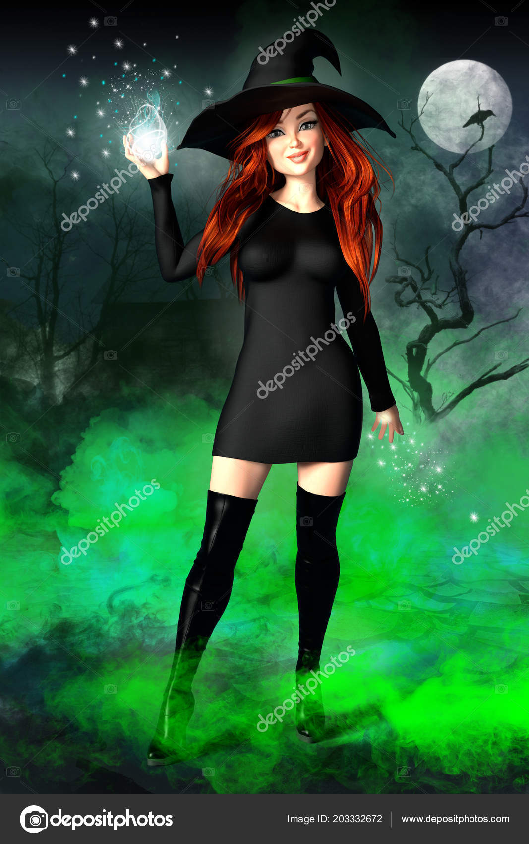 Ilustração de uma jovem bruxa bonita e confiante segurando uma bola de  magia fotos, imagens de © MerryDesigns #203332672