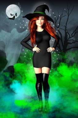 Dolunay, yarasalar ve ağaç ve hayalet bir sahnesinde çok cadı gülümseyen ayarla