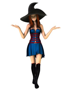 Sevimli genç bir türlü poz yapıyor bir 3D illüstrasyon izole. Davetiyeler, basılı medya, web sitesini görüntüler için ideal ve rahat cadı kitap için mükemmel kapsar. Biri bir dizi.