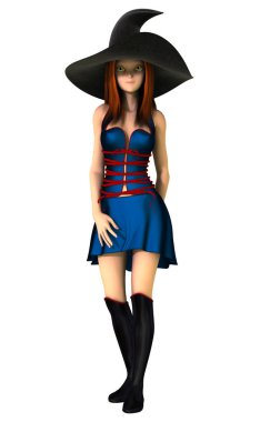 Sevimli genç cadı izole 3d Illustration. Davetiyeler, basılı medya, web sitesini görüntüler için ideal ve rahat cadı kitap için mükemmel kapsar. Biri bir dizi.