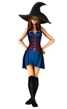 Sevimli genç cadı izole 3d Illustration. Davetiyeler, basılı medya, web sitesini görüntüler için ideal ve rahat cadı kitap için mükemmel kapsar. Biri bir dizi.