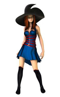 Sevimli genç cadı izole 3d Illustration. Davetiyeler, basılı medya, web sitesini görüntüler için ideal ve rahat cadı kitap için mükemmel kapsar. Biri bir dizi.