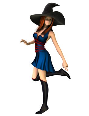 Sevimli genç cadı izole 3d Illustration. Davetiyeler, basılı medya, web sitesini görüntüler için ideal ve rahat cadı kitap için mükemmel kapsar. Biri bir dizi.