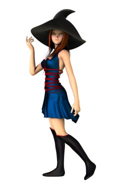 Sevimli genç cadı izole 3d Illustration. Davetiyeler, basılı medya, web sitesini görüntüler için ideal ve rahat cadı kitap için mükemmel kapsar. Biri bir dizi.