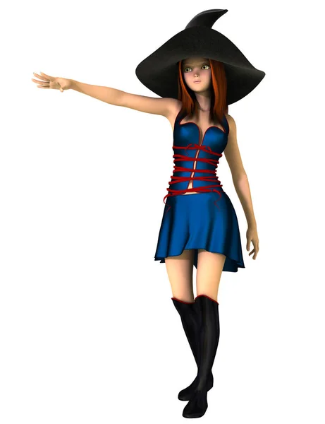 Isolated Illustration Cute Young Witch Wearing Black Hat Spell Casting — Stock Photo, Image