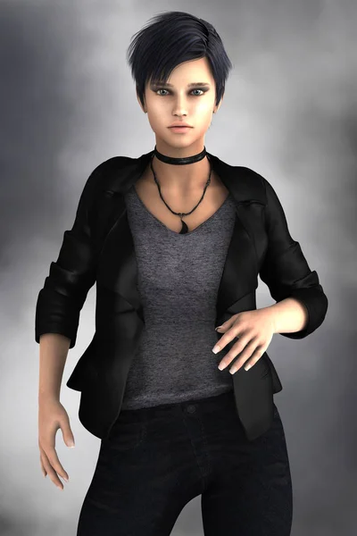 Young Female Urban Fantasy Paranormal Character Attitude Figure Rendered Softer — Stock Photo, Image