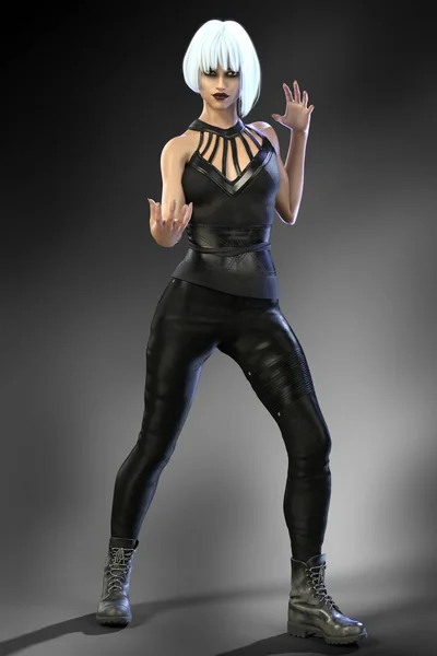 Sexy Assertive Female Urban Enforcer Isolated Gothic Style Character Wearing — Stock Photo, Image