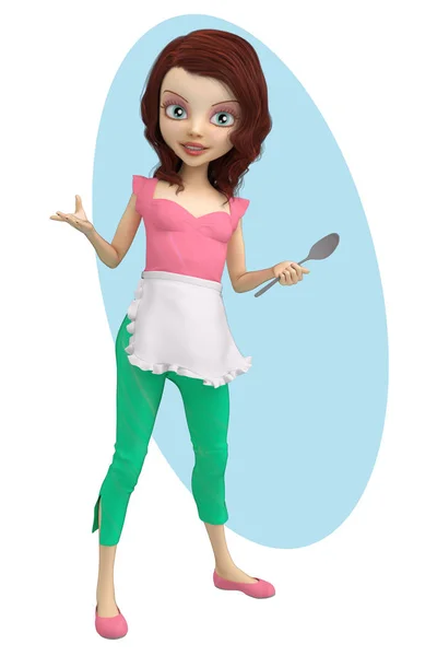 A lady cook, chef or waitress character suitable for a range of illustration purposes including culinary book covers, web sites, menus. Also particularly suitable portrait format character for book covers including recipes books, cozy and culinary mu