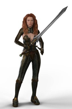 İzole kılıç ile güzel savaşçı prenses