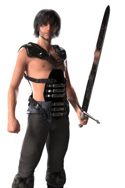 Tam CGI ortaçağ tarzı fantezi savaşçı kentsel fantezi ve bilim kurgu türler için rakam ideal rakam, savunmak ya da dövüş için hazır poz. Biri bir dizi.