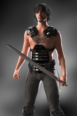 Tam rakam CGI ortaçağ tarzı fantezi savaşçı highlander, Elf, kentsel fantezi ve bilim kurgu türler için ideal rakam, savunmak ya da dövüş için hazır poz. Biri bir dizi.