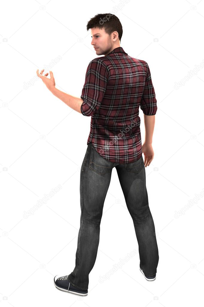 Particularly suitable for ebook and book cover design work, this male 3D urban fantasy-style figure is in a ready to fight or defend pose.  Full length figure on white background.