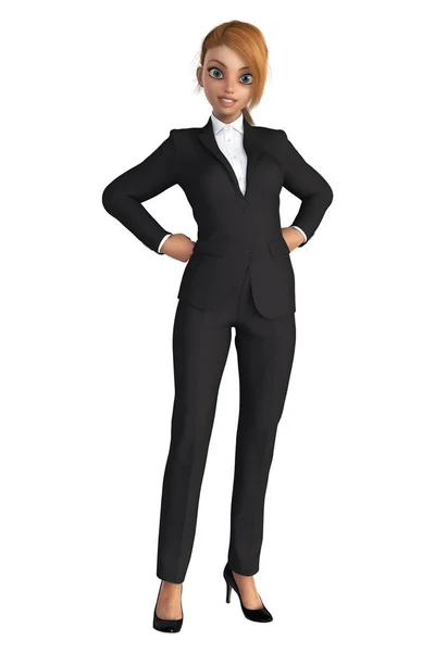 Beautiful Business Woman Black Trouser Suit Black High Heels Looking — Stock Photo, Image