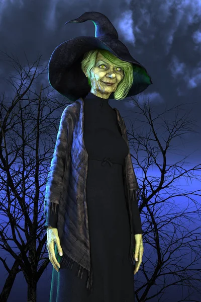 Bruxa Halloween Pele Verde Estilo Tradicional Adequado Para Uma Ampla — Fotografia de Stock