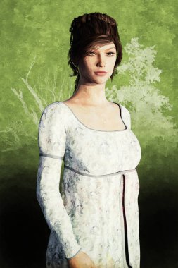 Dönem kostüm güzel kadın karakter. Regency romantizm için uygun özellikle, Austen ve Mr Darcy fan kurgu tasarımı ve kitap sanat kapsamaktadır. Biri bir dizi.