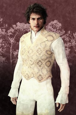 Yakışıklı bir Jane Austen stil karakter gösterimi. Dönem kostüm şık erkek karakter. Regency romantizm için uygun özellikle, Austen ve Mr Darcy fan kurgu tasarımı ve kitap sanat kapsamaktadır. Biri bir dizi.