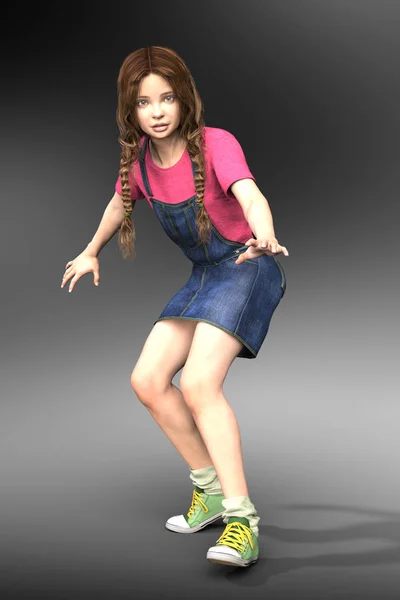 Action posed 3D Child or Young Teen Girl Character. Ideal for website use and book cover art. Useful for childrens and young adult fiction or as a background character for other genres.
