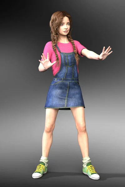 Action posed female CG Child or Young Teen Character. Ideal for general design and website use and also book cover art. Useful for childrens and young adult fiction or as a background character for other genres.