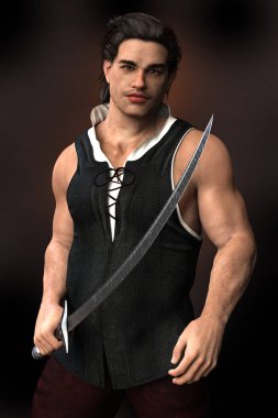 CG ortaçağ tarzı fantezi savaşçı şekil için ideal tarihsel ve highlander romantizm, kentsel fantezi ve bilim kurgu türler, savunmak veya poz mücadele için hazır. Biri bir dizi.