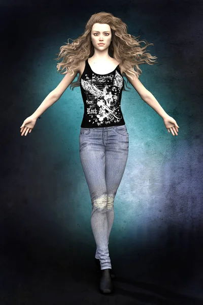 Beautiful CG female urban fantasy paranormal character with attitude and arms outstretched. This figure is particularly suited to book cover art and design in a wide range of genres including time travel, paranormal, urban fantasy and science fiction