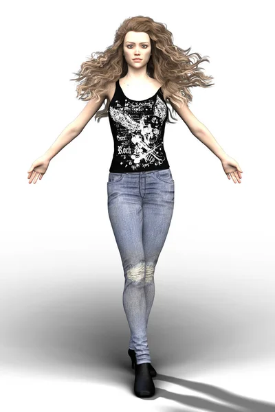 Beautiful Female Urban Fantasy Paranormal Character Attitude Arms Outstretched Figure — Stock Photo, Image