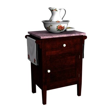 vintage bir banyoya yıkama kabı, kase, sabun yemeği ile 3D render. Sanat ve tasarım öğesi için tarihi ayarlama ideal arka plan sahne ve kitap kapağı. Rahat gizem, tarihi, öncü ve kovboy romantizm uygun özellikle.