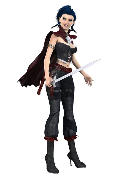 Uma Bela Mulher Guerreira Fantasia Com Uma Espada Particularmente Adequado — Fotografia de Stock