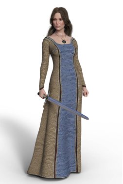 bir kılıç tutan 3d güzel ortaçağ kadın. Uygun özellikle kitap örtmek sanat ve tasarım tarihi ve highlander romantizm, fantezi, Elf Tarzlar.