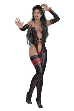 Güzel kentsel fantezi Rpg kadın savaşçı siyah kıyafeti izole