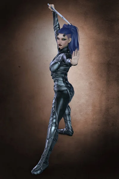 ブックカバーのデザインに適したスタイルでレンダリングされると この女戦士 キャラクターはファンタジー Gamelit スーパー ヒーロー サイエンス フィクション および Litrpg — ストック写真